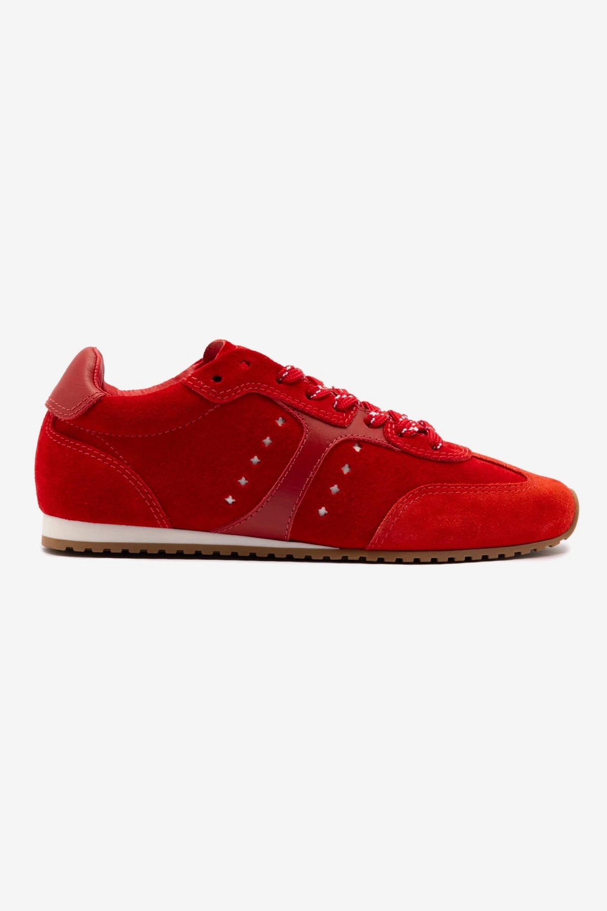 Stella Sneaker In Scarlet Suede and Blood Red Leather Premium Quality