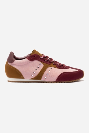 Stella Sneaker In Tulip, Russet and Wine Suede and Silver Metallic Leather All weather