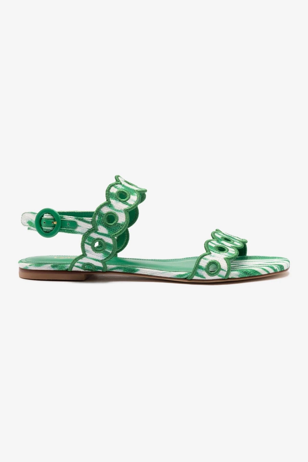 Wellness Step Florence Broderie Flat Sandal In Tie Dye Evergreen Raffia