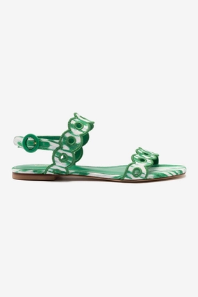 Wellness Step Florence Broderie Flat Sandal In Tie Dye Evergreen Raffia