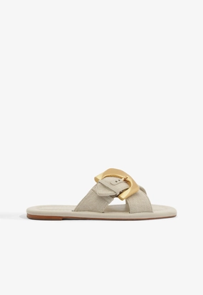 Lois Beige Linen Flat Sandal Cushioned heel