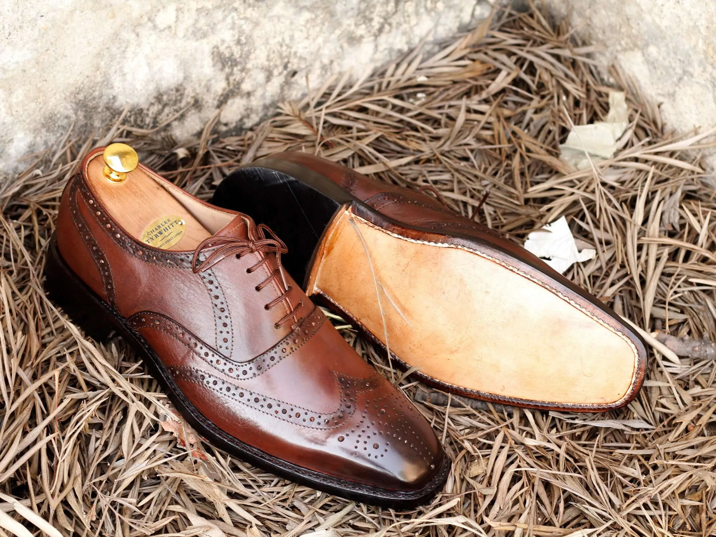 Stylish Handmade Men's Brown Wing Tip Brogue Leather Shoes, Men Designer Dress Shoes