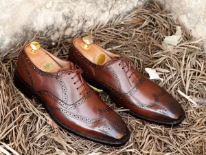 Stylish Handmade Men's Brown Wing Tip Brogue Leather Shoes, Men Designer Dress Shoes