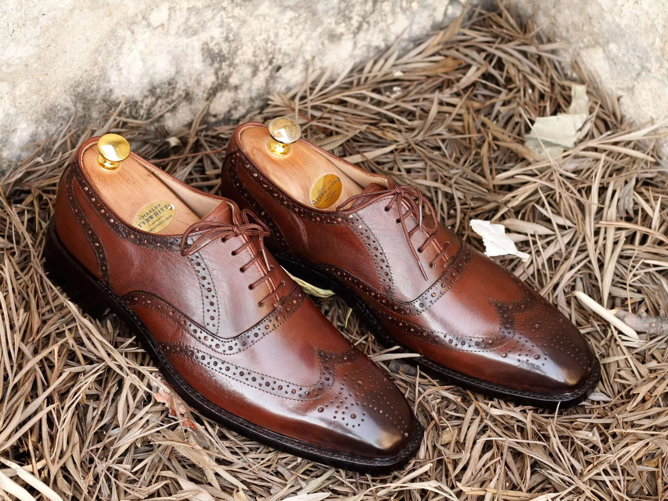 Stylish Handmade Men's Brown Wing Tip Brogue Leather Shoes, Men Designer Dress Shoes