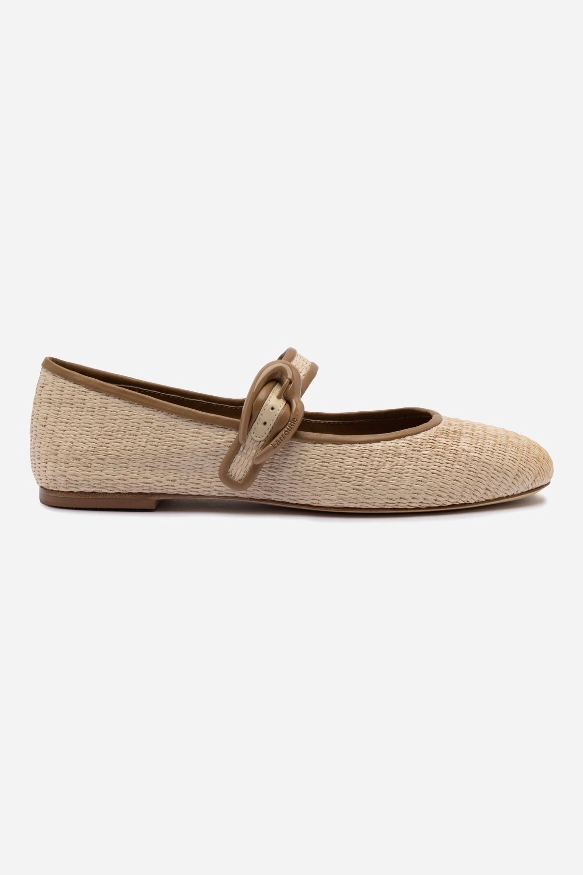 Verona Ballet Flat In Natural Raffia and Hazelnut Trimming Island Glow Metal Buckle