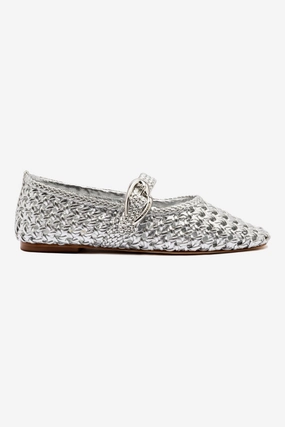 Verona Macrame Ballet Flat In SIlver Metallic Leather Train Ride