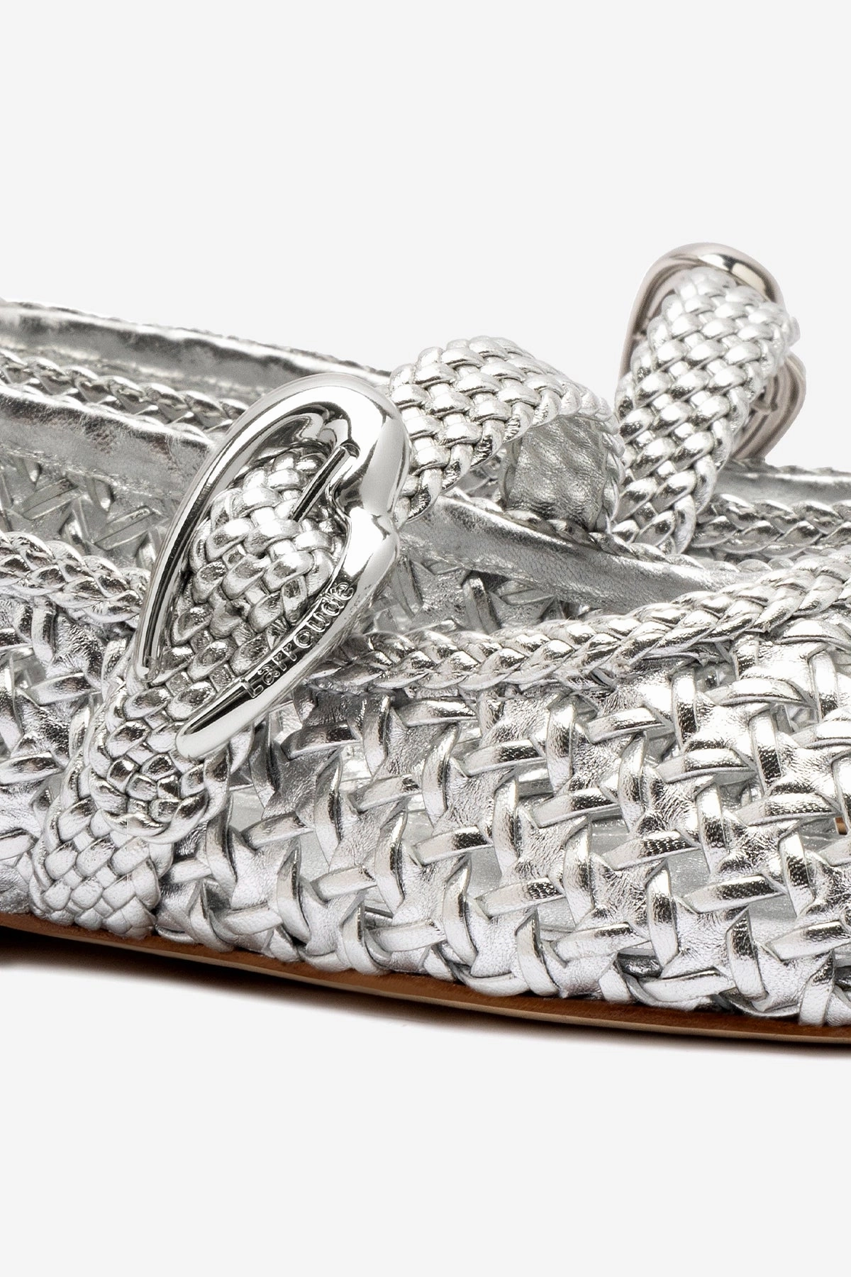 Perfect Fit Verona Macrame Ballet Flat In SIlver Metallic Leather