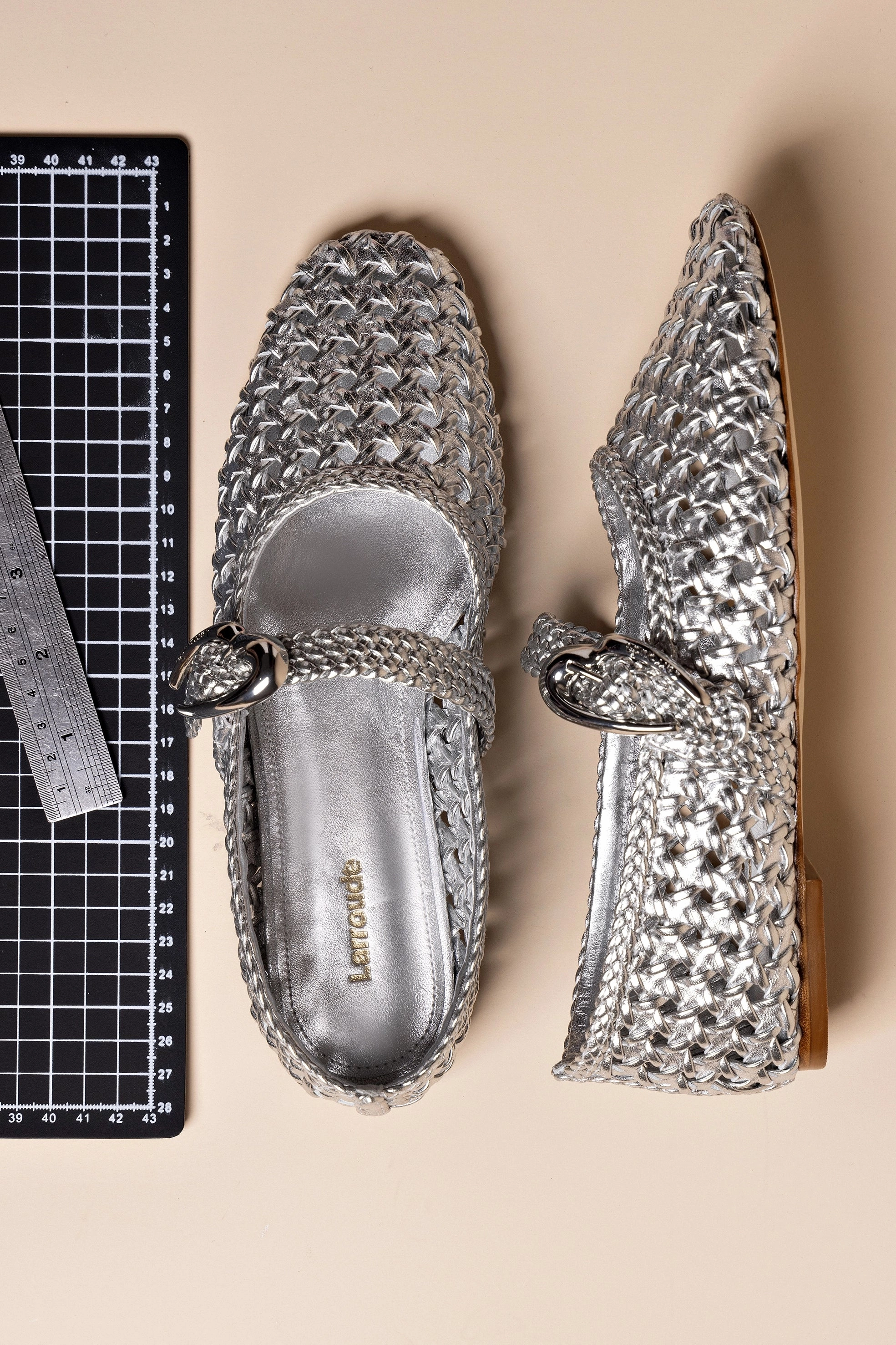 Verona Macrame Ballet Flat In SIlver Metallic Leather Timeless Design Dance Floor