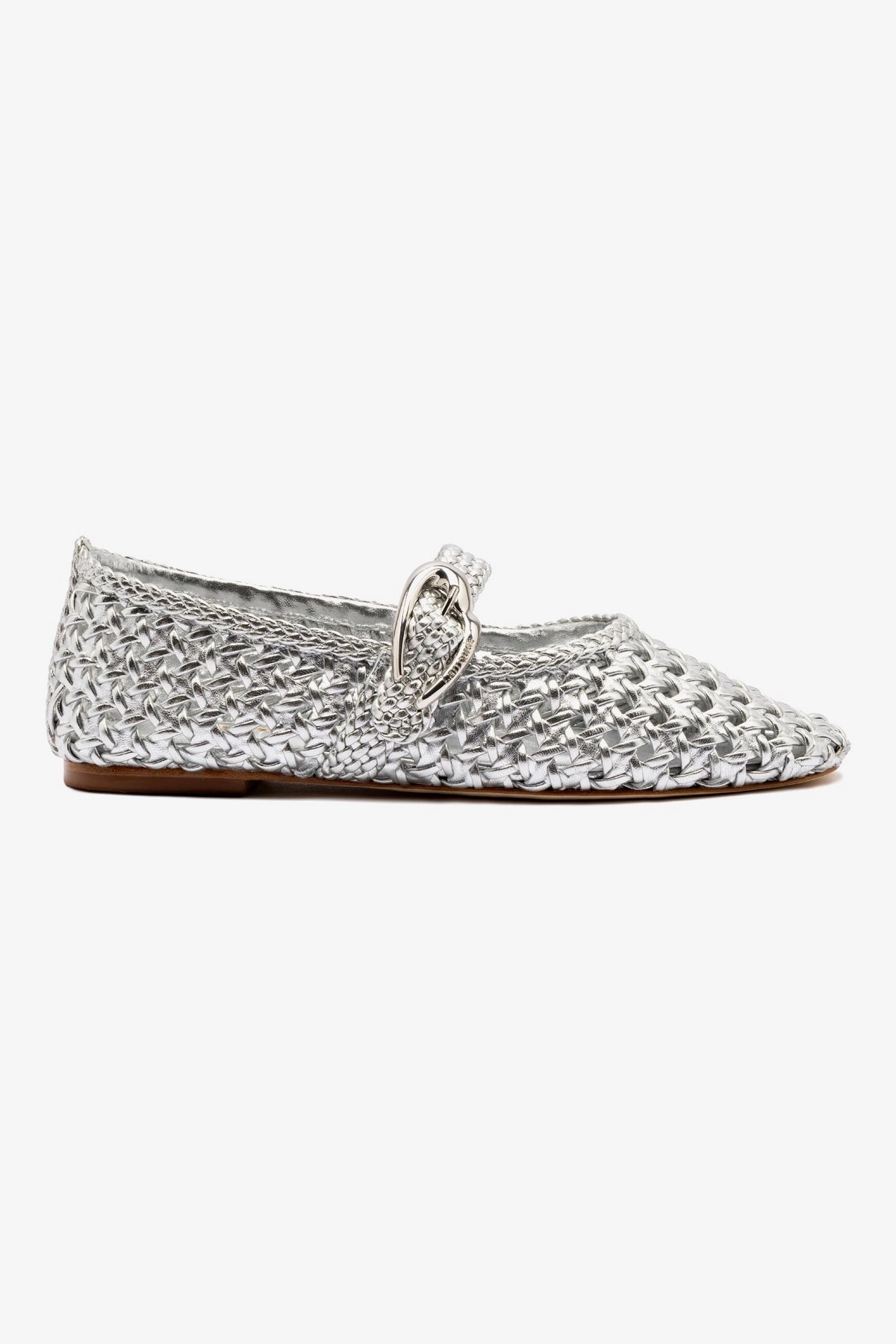 Verona Macrame Ballet Flat In SIlver Metallic Leather Train Ride