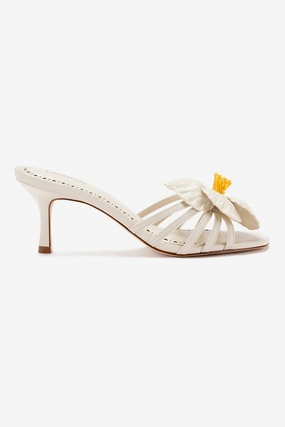 Stylish Footwear Magnolia Mule In Ivory Leather Green Fresh Toe Post Design