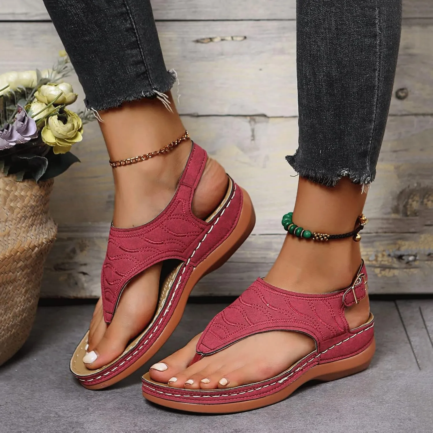 Summer Adjustable Anti-Slip Platforms Orthotic Wedge Sandals,Leather Orthopedic Arch Support Sandals