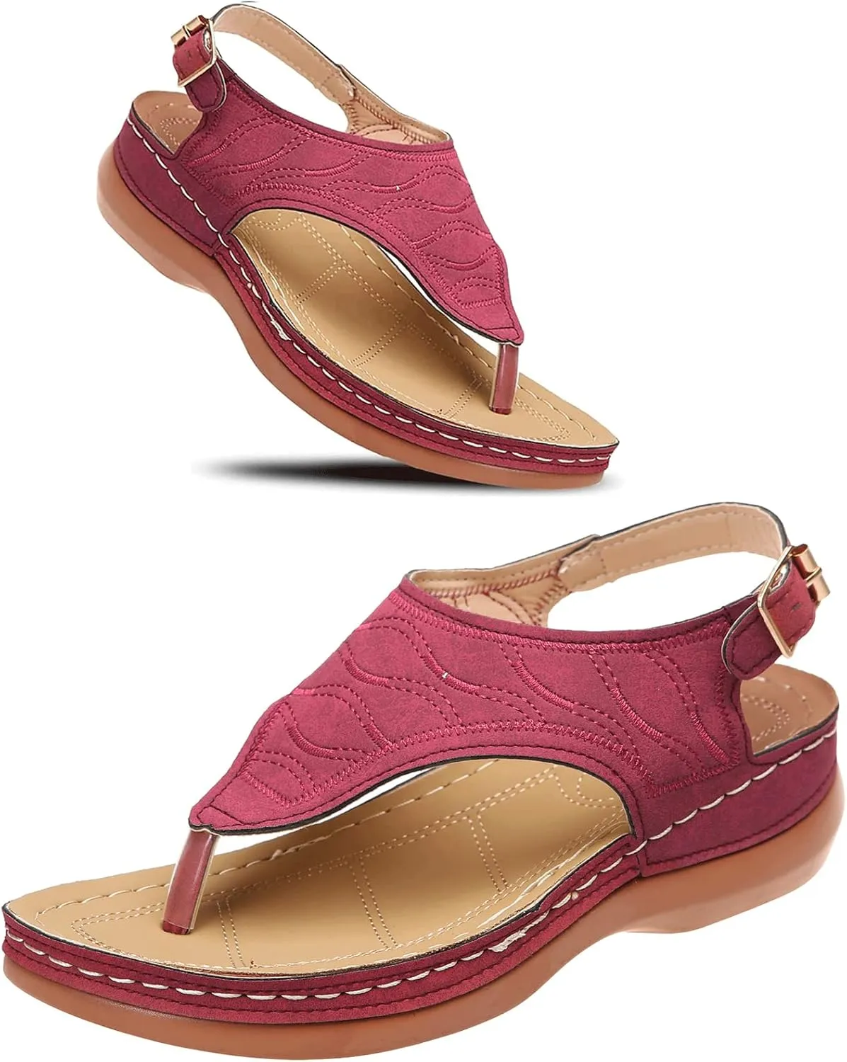 Summer Adjustable Anti-Slip Platforms Orthotic Wedge Sandals,Leather Orthopedic Arch Support Sandals