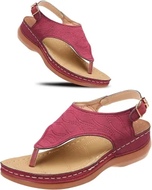 Summer Adjustable Anti-Slip Platforms Orthotic Wedge Sandals,Leather Orthopedic Arch Support Sandals