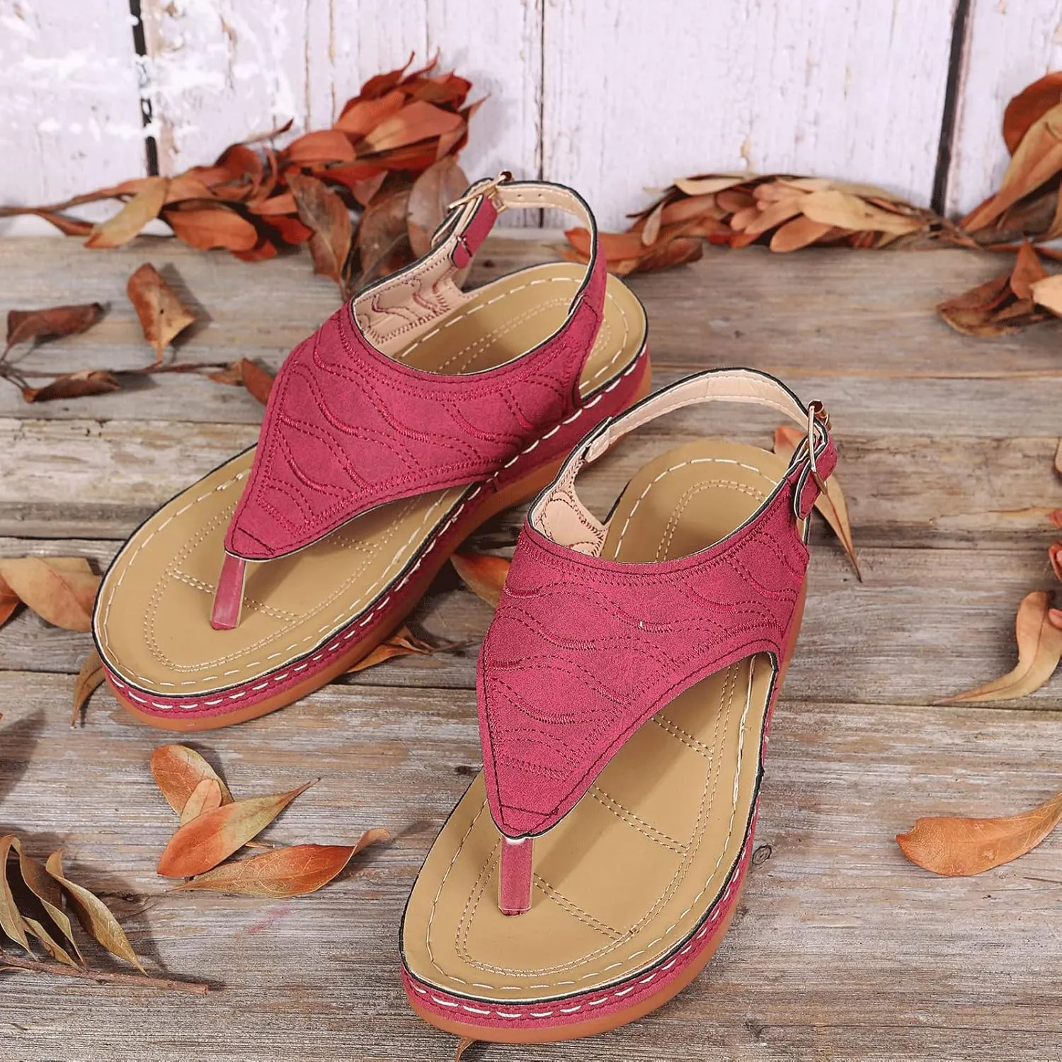 Summer Adjustable Anti-Slip Platforms Orthotic Wedge Sandals,Leather Orthopedic Arch Support Sandals