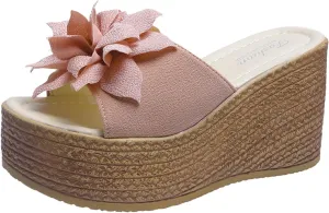 Summer Sandals for Women Comfortable High Heeled Bow-Knot Platform Wedge Open Toe Slide Sandals No-Slip Footbed, Hollow Out Slip on Flats Ladies Fashion Espadrille Slippers Summer Thong 2025