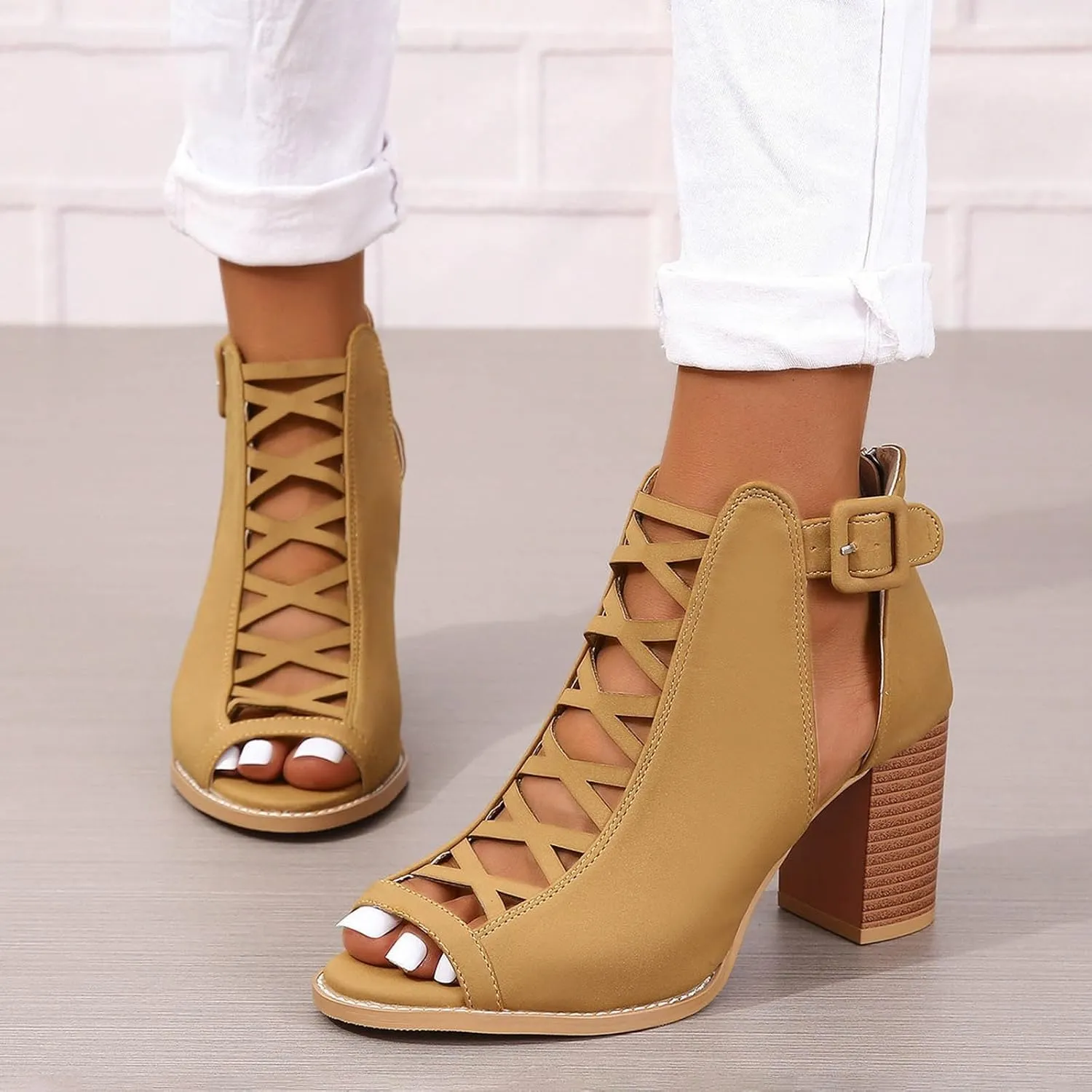 Summer Versatile Sandals for Women Comfortable Stylish Cut Out Design Mesh Chunky Fall Boots for Women Knee High Heels