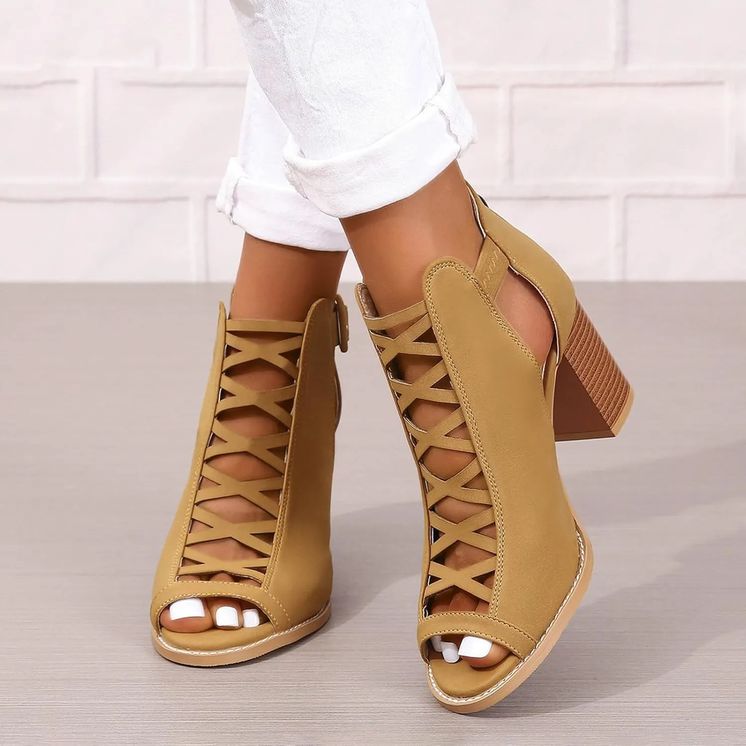 Summer Versatile Sandals for Women Comfortable Stylish Cut Out Design Mesh Chunky Fall Boots for Women Knee High Heels