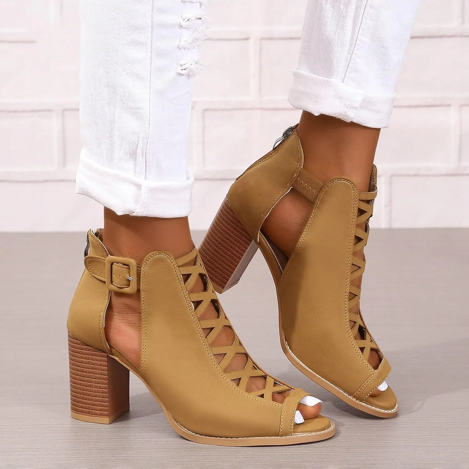 Summer Versatile Sandals for Women Comfortable Stylish Cut Out Design Mesh Chunky Fall Boots for Women Knee High Heels