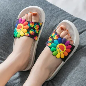 Sunflower Non-Slip Soft Sole Slippers Beach Slide Sandals Cute Flowers  Men Ladies Couple Home Outdoor Shoes