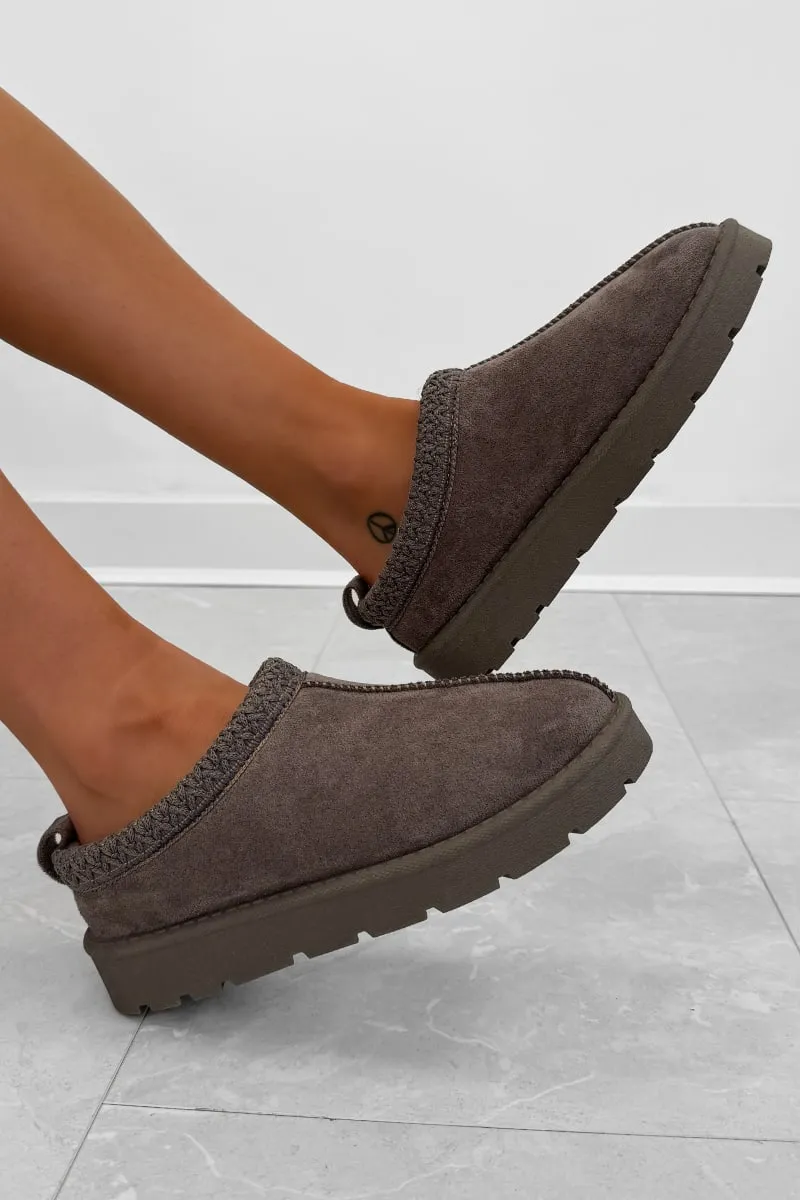 TALA Suede Embroidered Slippers - Mauve
