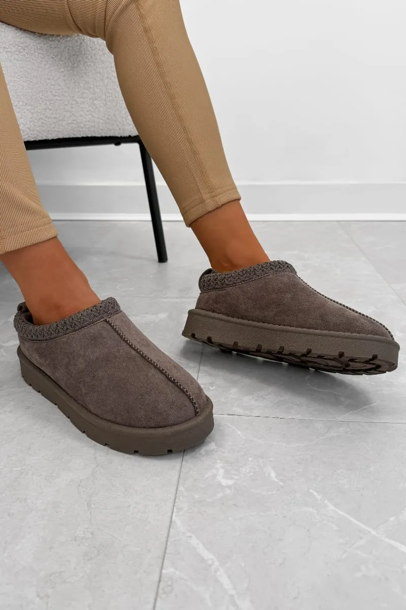 TALA Suede Embroidered Slippers - Mauve