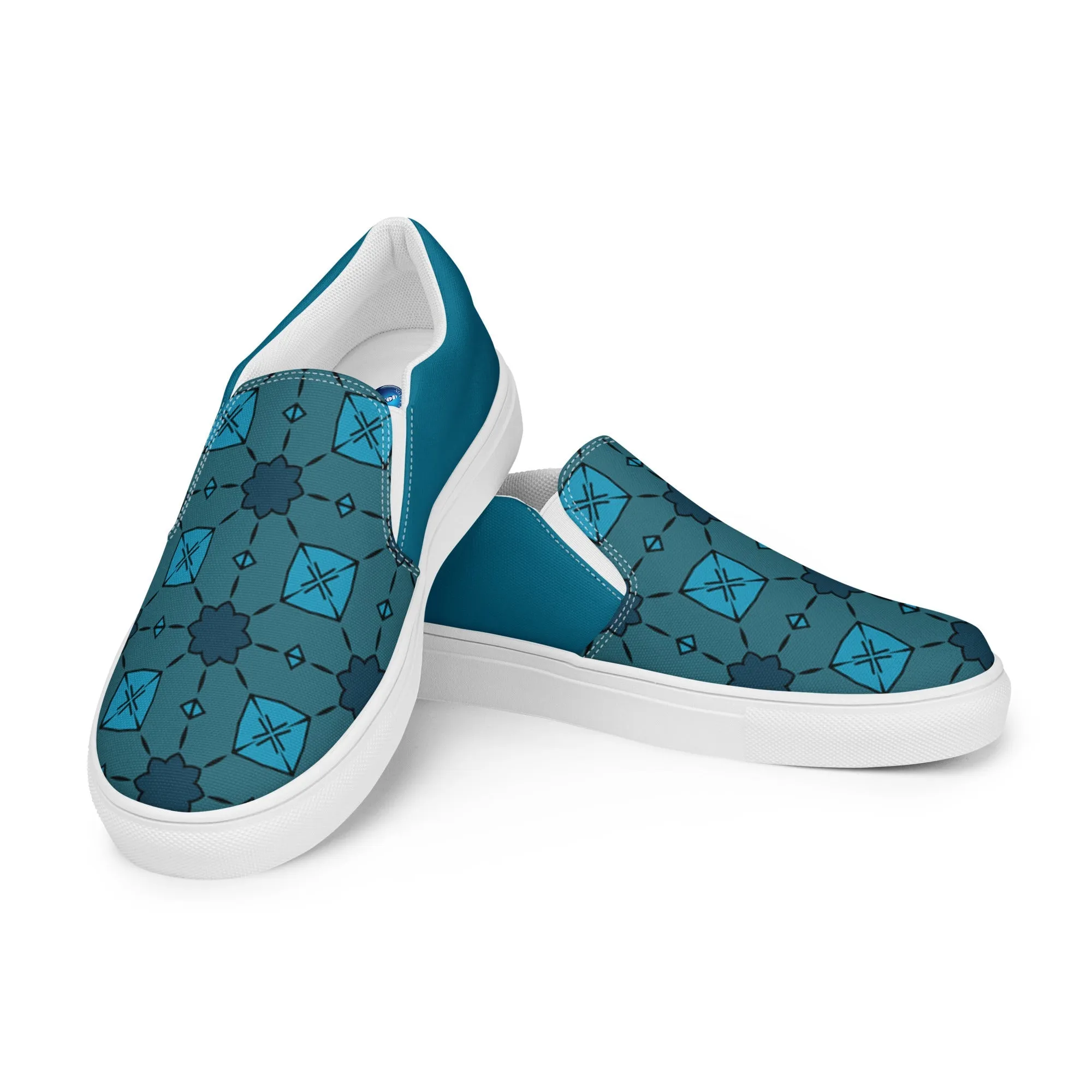Teal Tiles Men’s slip-on canvas shoes