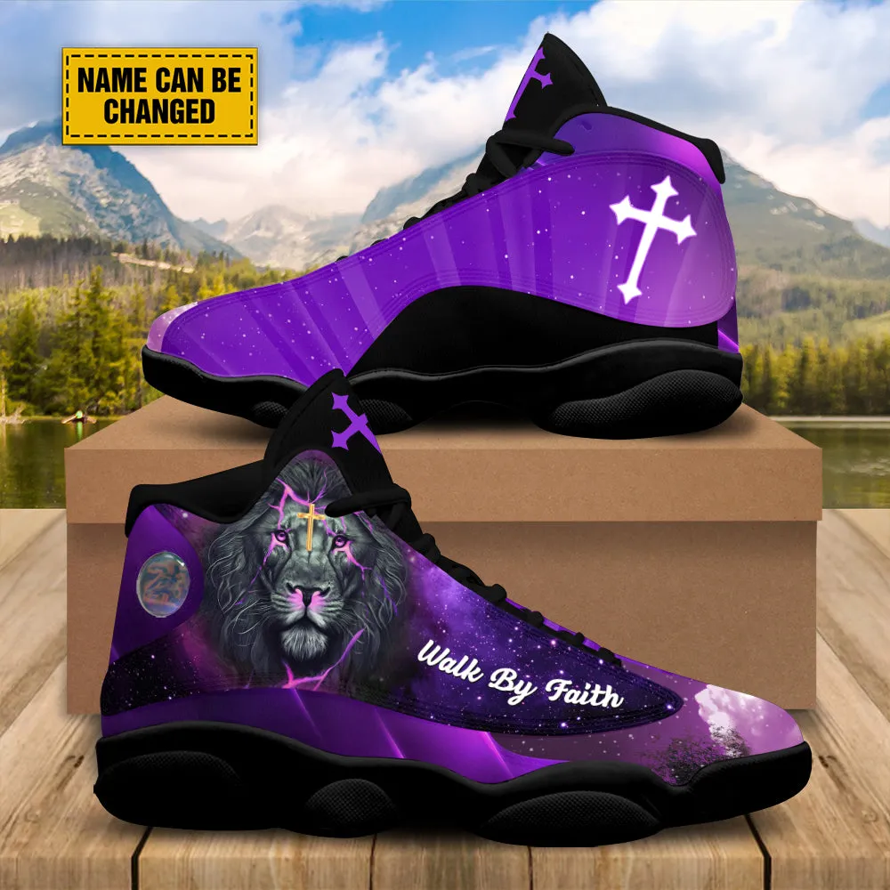 Teesdily | Customized Jesus Purple Lion Of Judah Basketball Shoes, Christian Religious Gifts Unisex Shoes With Thick Soles