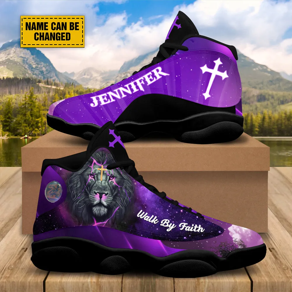 Teesdily | Customized Jesus Purple Lion Of Judah Basketball Shoes, Christian Religious Gifts Unisex Shoes With Thick Soles