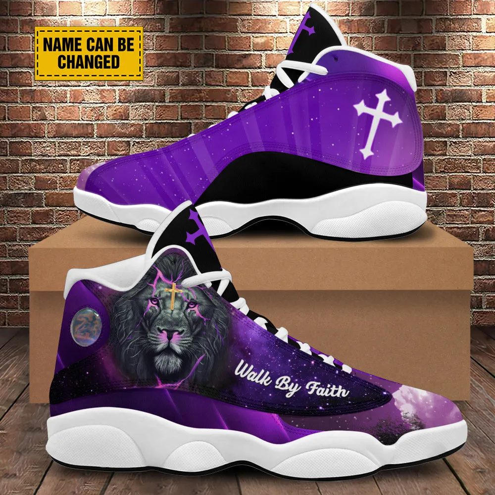 Teesdily | Customized Jesus Purple Lion Of Judah Basketball Shoes, Christian Religious Gifts Unisex Shoes With Thick Soles