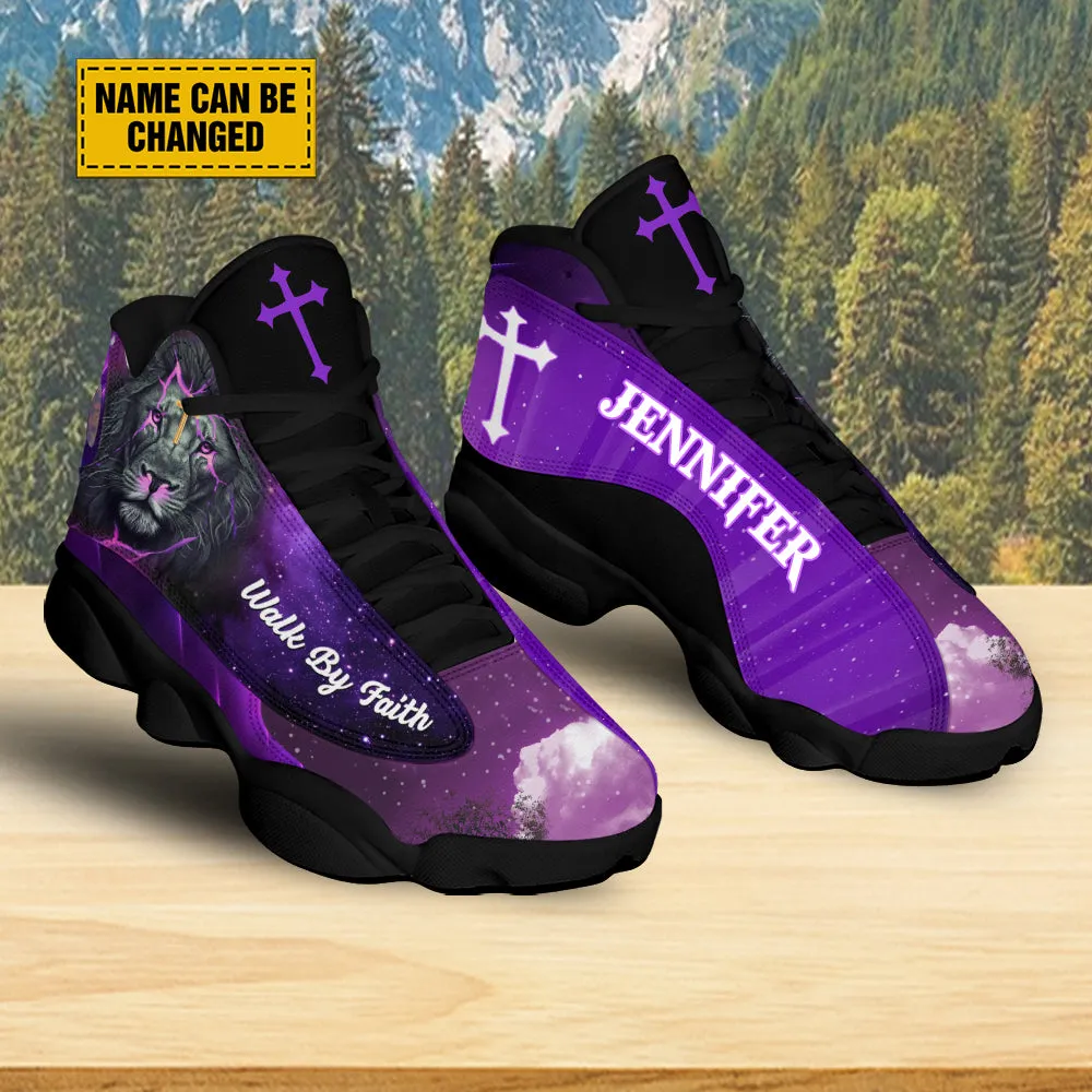 Teesdily | Customized Jesus Purple Lion Of Judah Basketball Shoes, Christian Religious Gifts Unisex Shoes With Thick Soles