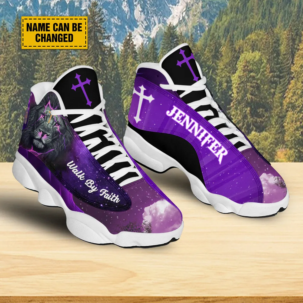 Teesdily | Customized Jesus Purple Lion Of Judah Basketball Shoes, Christian Religious Gifts Unisex Shoes With Thick Soles