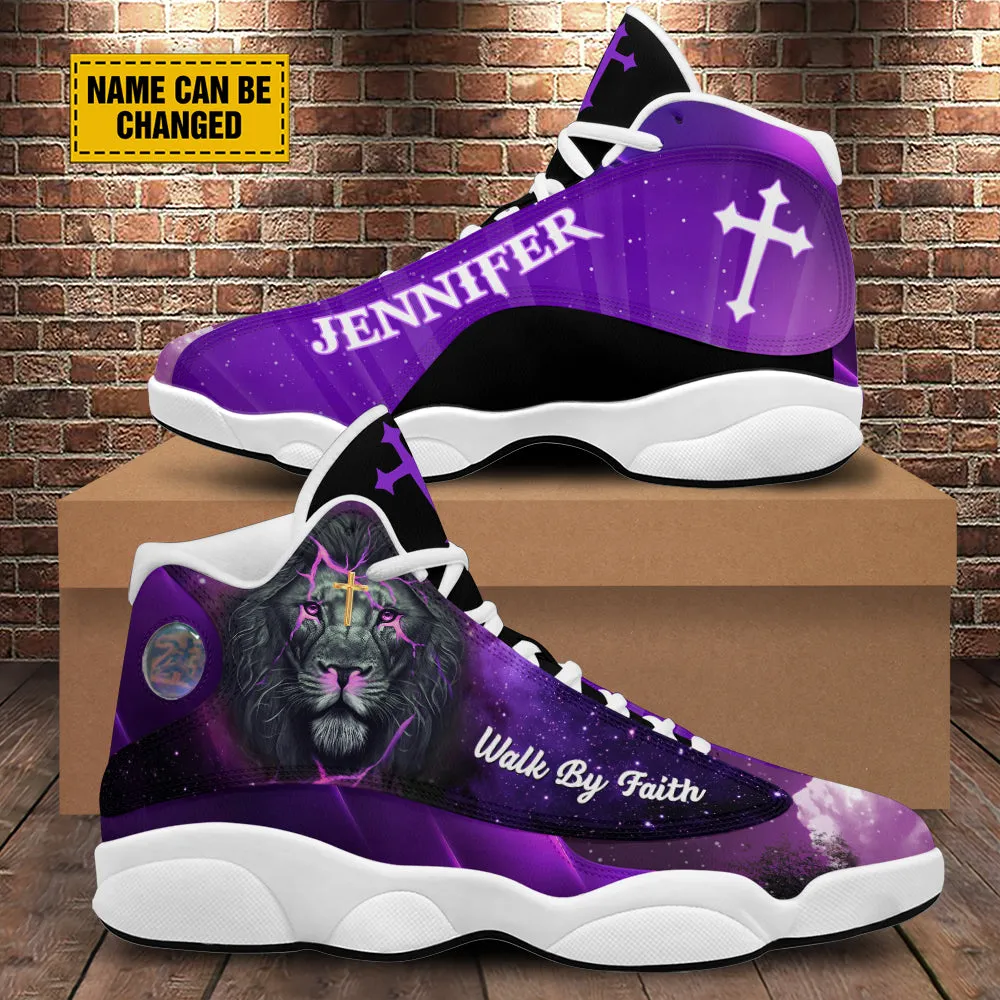 Teesdily | Customized Jesus Purple Lion Of Judah Basketball Shoes, Christian Religious Gifts Unisex Shoes With Thick Soles