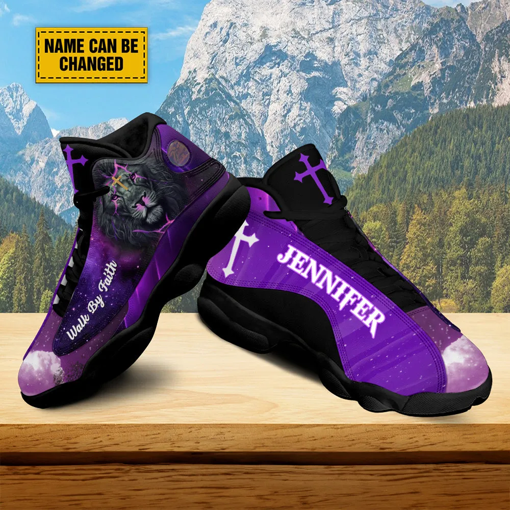 Teesdily | Customized Jesus Purple Lion Of Judah Basketball Shoes, Christian Religious Gifts Unisex Shoes With Thick Soles