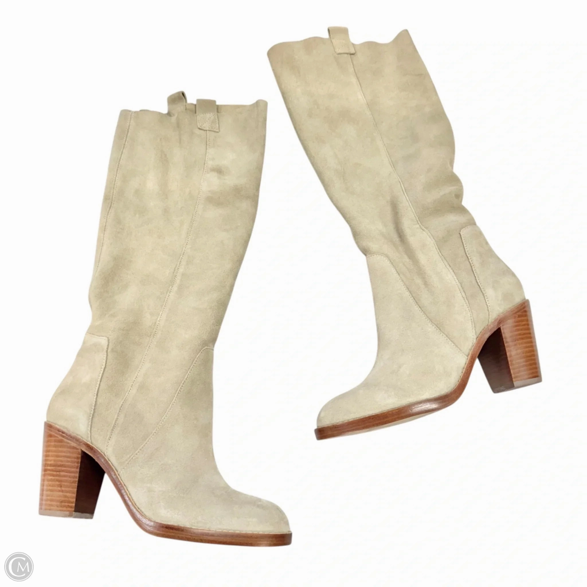 Boots Knee Heels By Matt Bernson In Taupe, Size: 7.5 Side zipper Grippy Outsole River Crossing