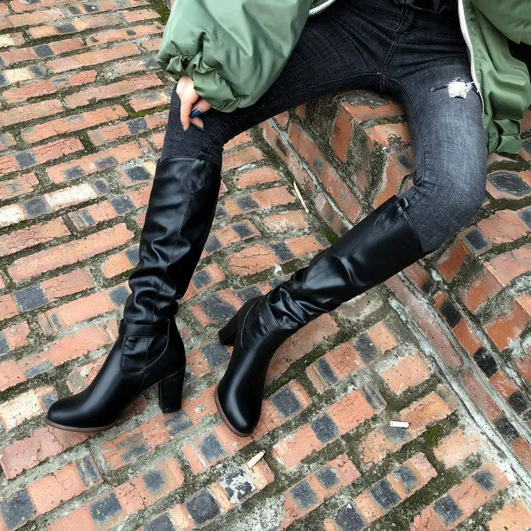 Tillbuy Pleated Knee High Boots
