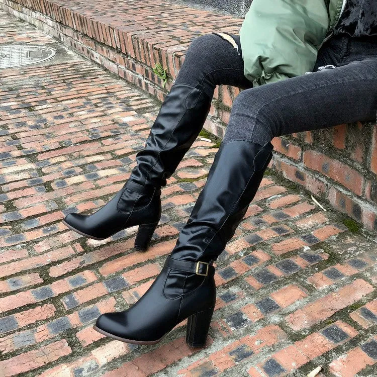 Tillbuy Pleated Knee High Boots
