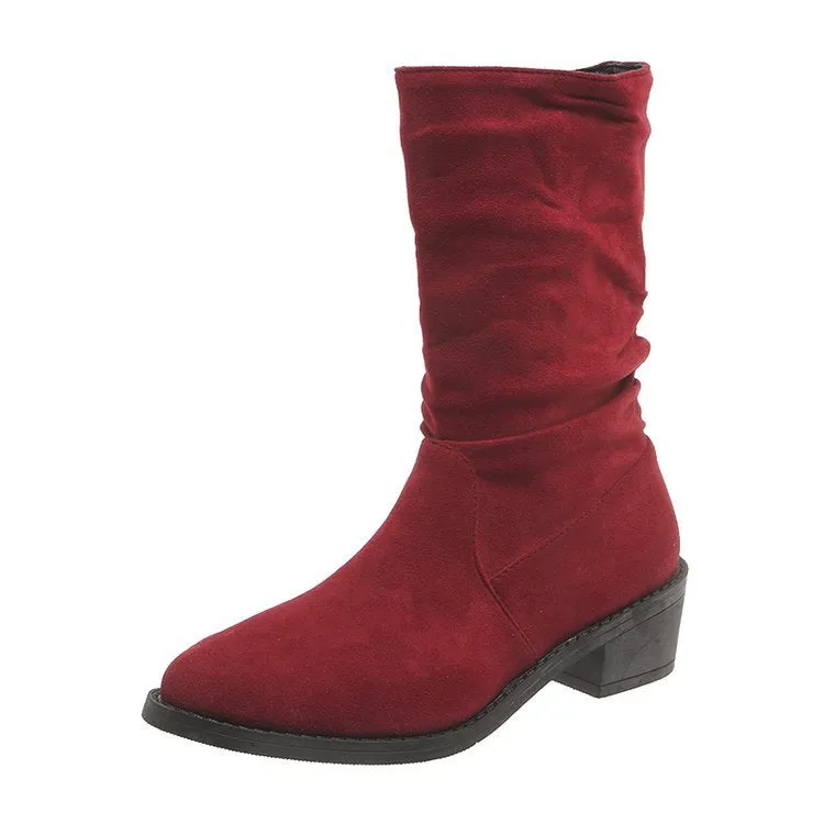 Tillbuy Pleated Mid-Calf Boots