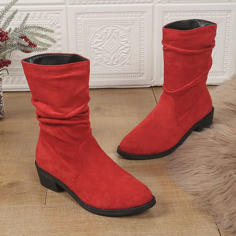 Tillbuy Pleated Mid-Calf Boots