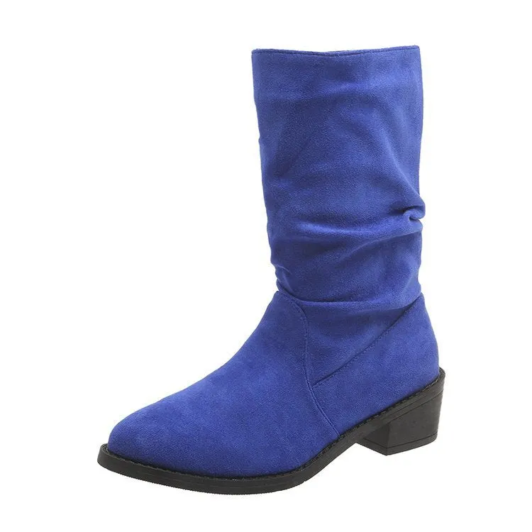 Tillbuy Pleated Mid-Calf Boots
