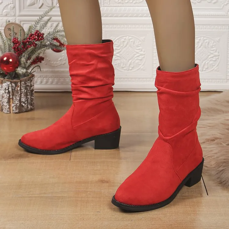 Tillbuy Pleated Mid-Calf Boots