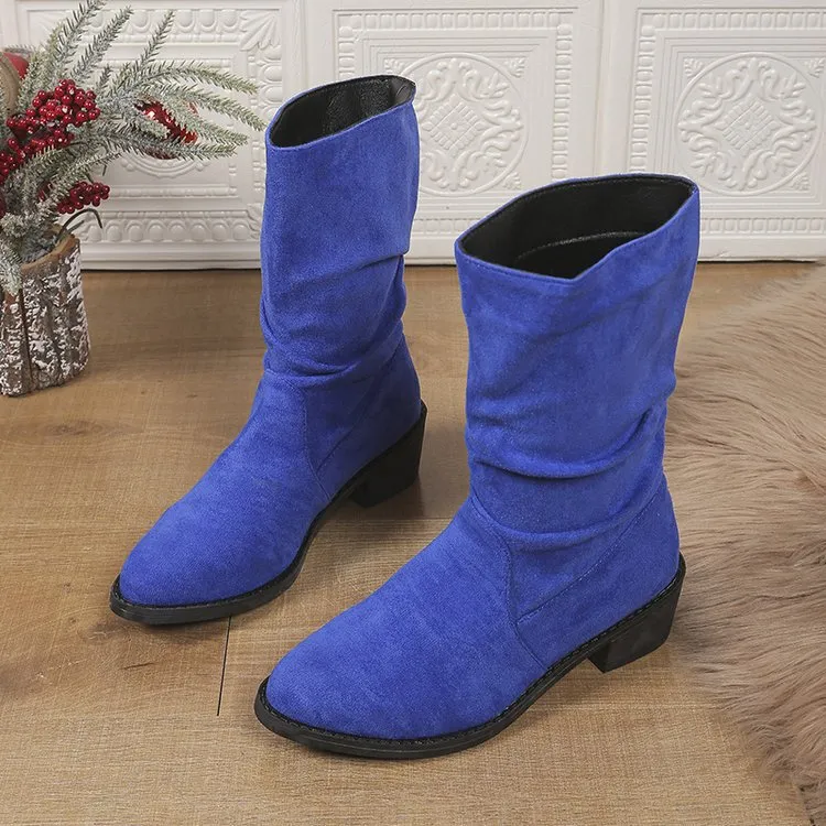 Tillbuy Pleated Mid-Calf Boots