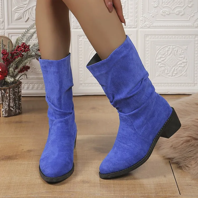 Tillbuy Pleated Mid-Calf Boots