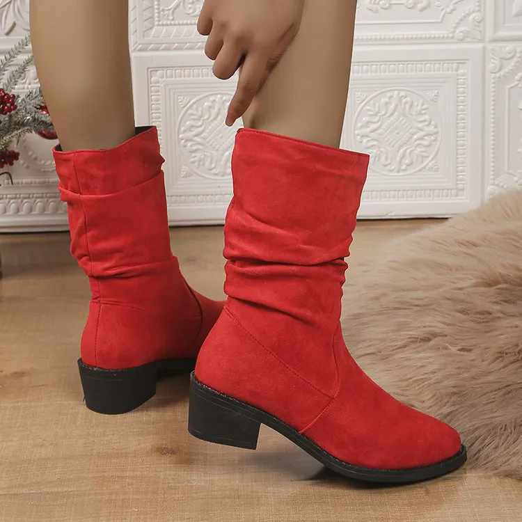 Tillbuy Pleated Mid-Calf Boots