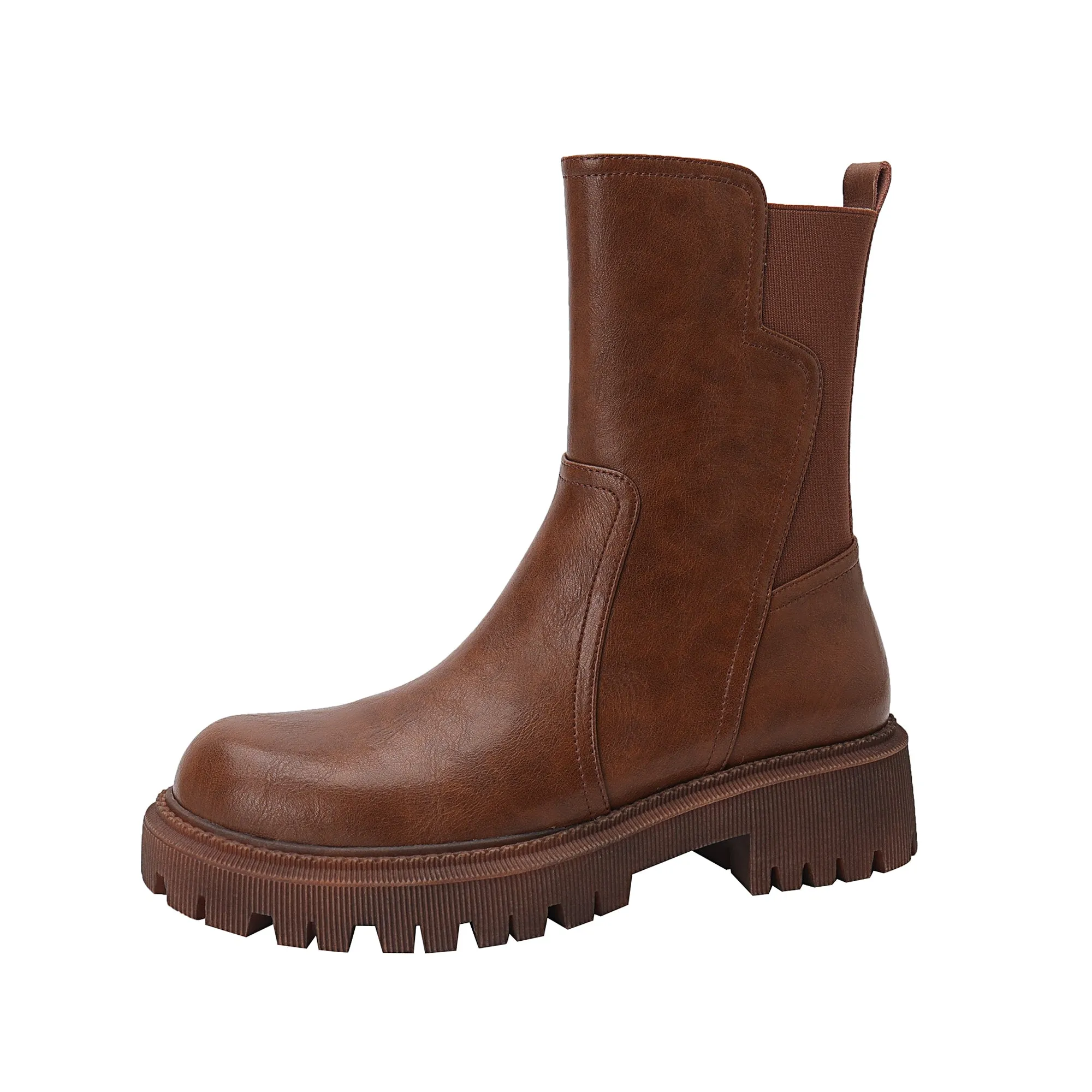 TinaCus Women's Genuine Leather Handmade Round Toe Side Zip Up Mid Block Heel Mid Calf Boots