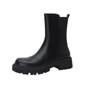 TinaCus Women's Genuine Leather Handmade Round Toe Side Zip Up Mid Block Heel Mid Calf Boots