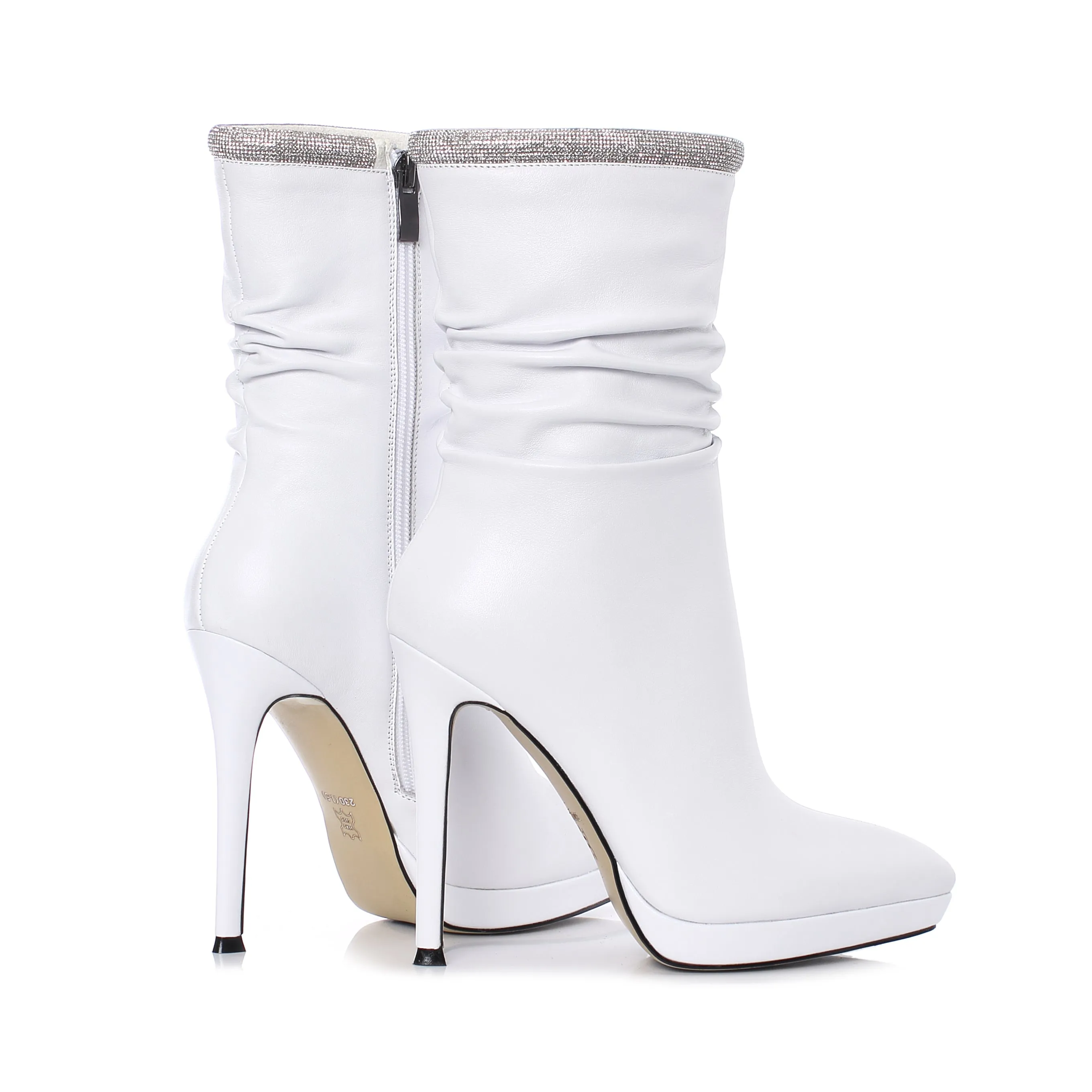 TinaCus Women's Handmade Leather Spikes-Stiletto High Heel Platform Pointed Toe Side Zip Up Glitter Mid-Calf Boots