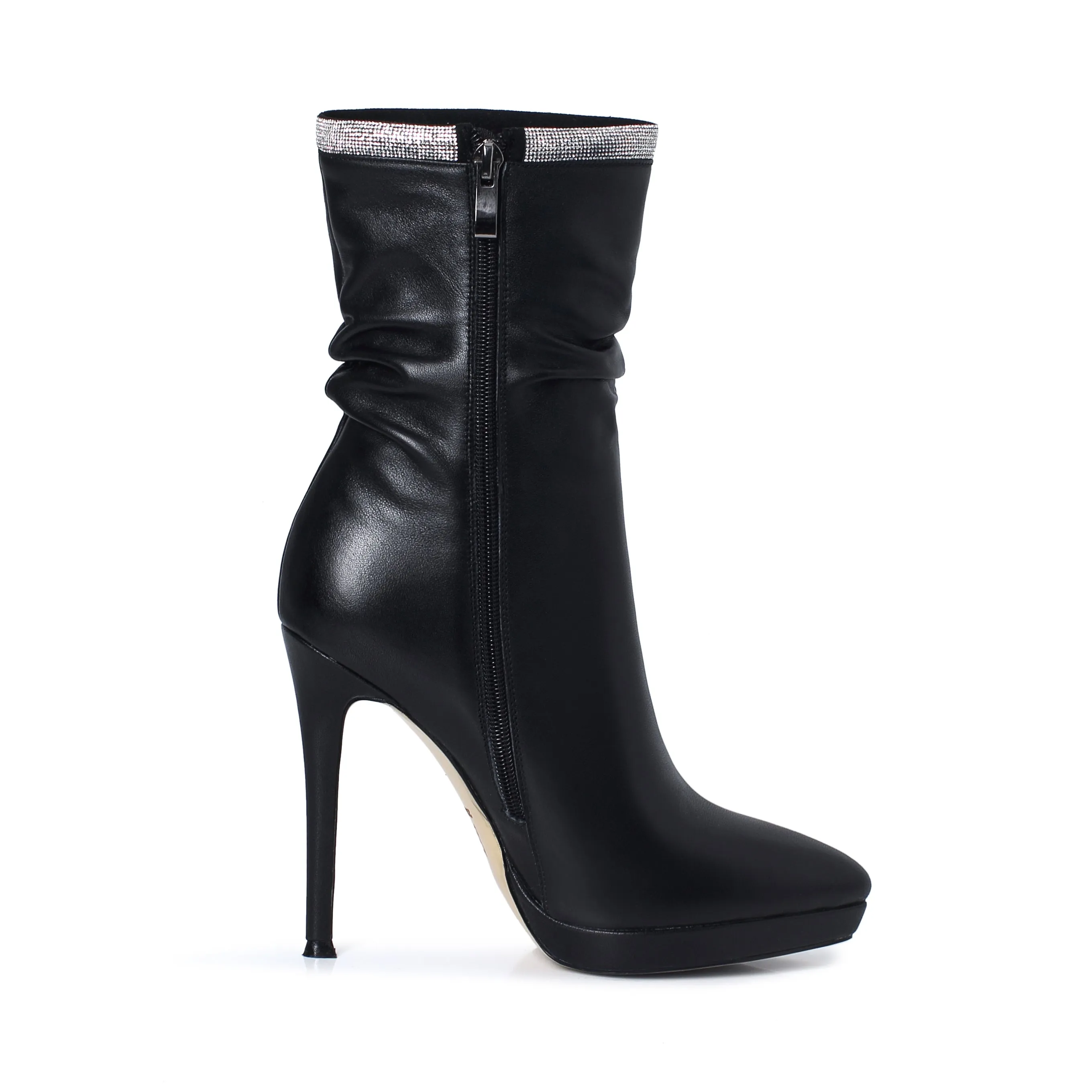 TinaCus Women's Handmade Leather Spikes-Stiletto High Heel Platform Pointed Toe Side Zip Up Glitter Mid-Calf Boots