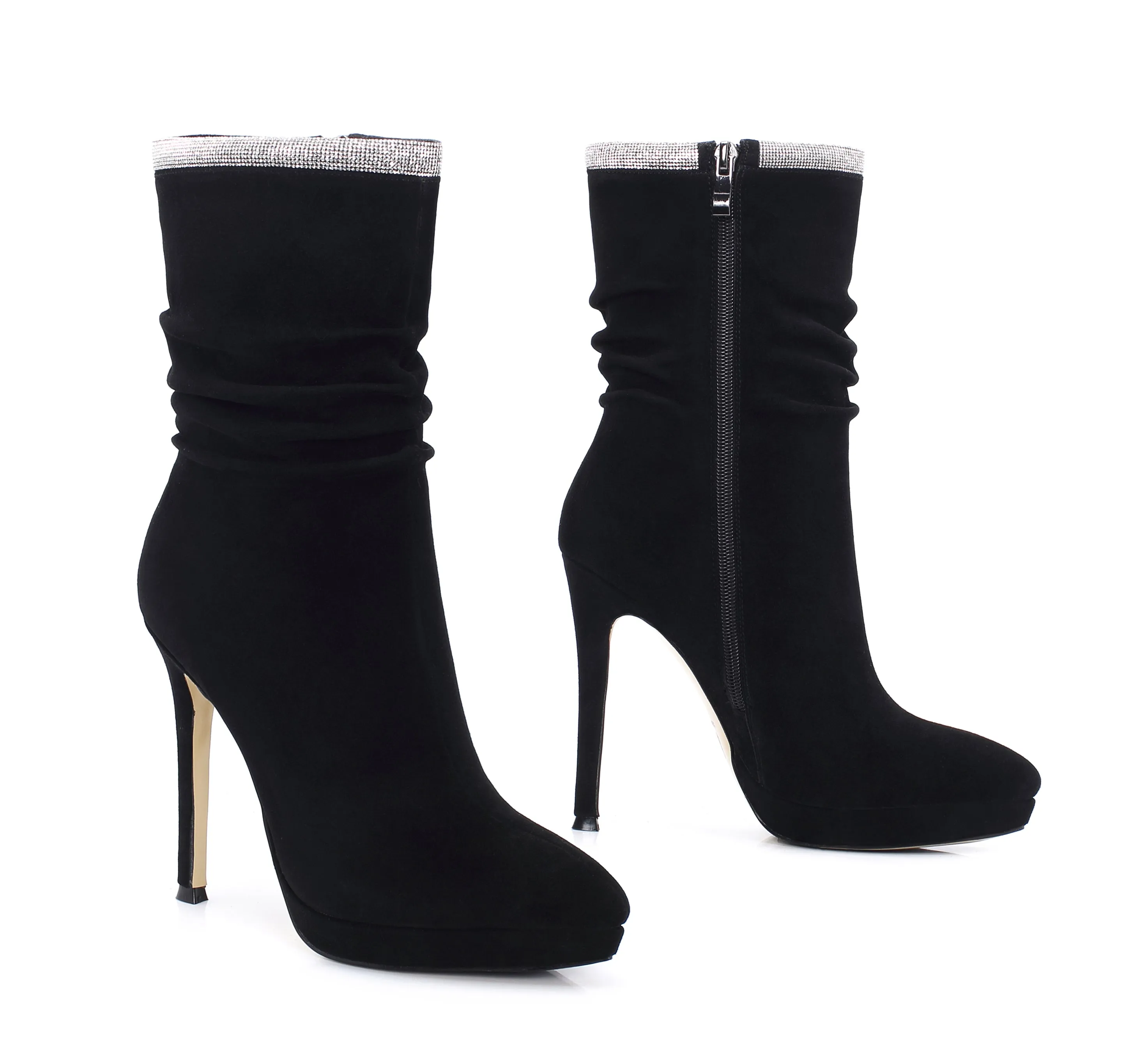 TinaCus Women's Handmade Leather Spikes-Stiletto High Heel Platform Pointed Toe Side Zip Up Glitter Mid-Calf Boots