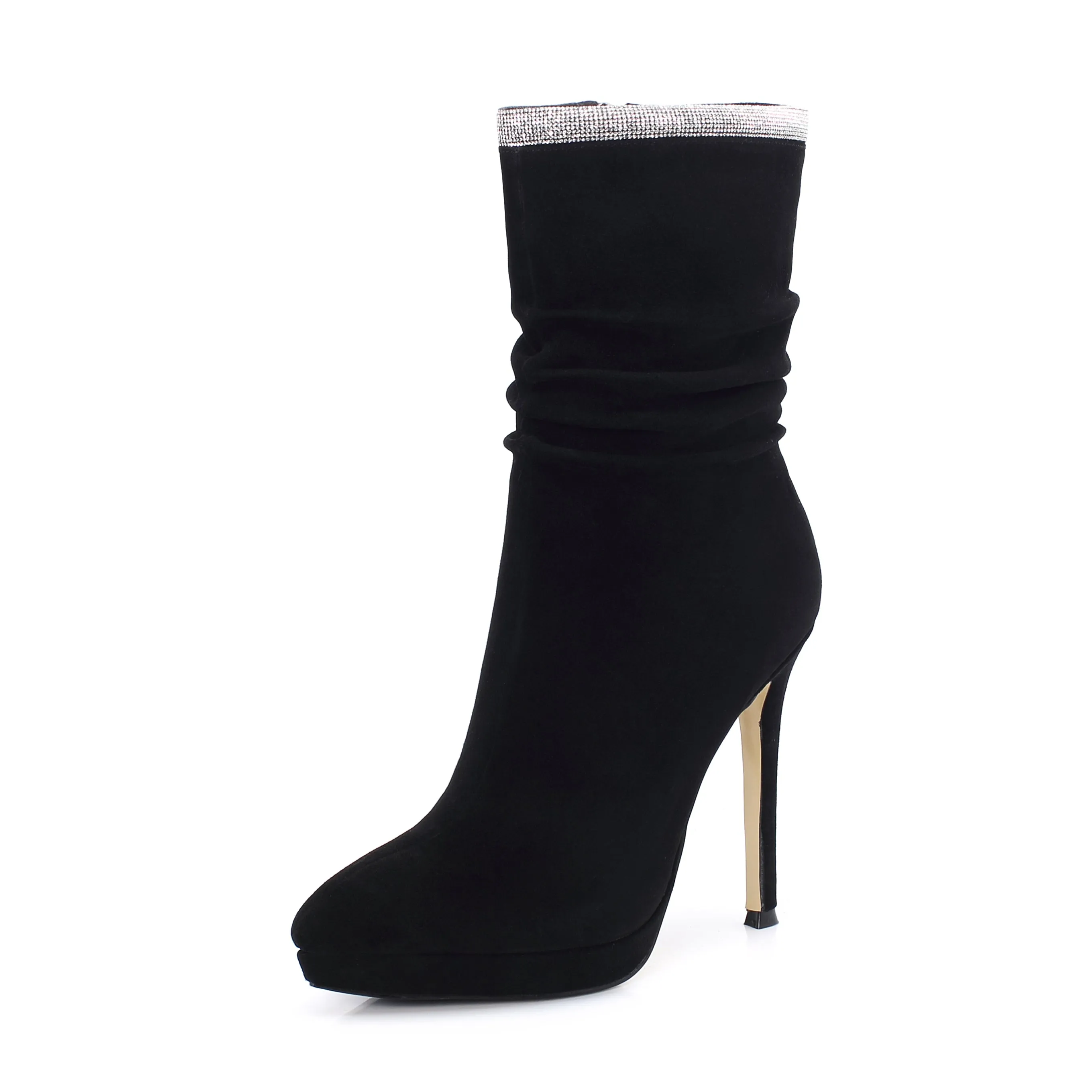 TinaCus Women's Handmade Leather Spikes-Stiletto High Heel Platform Pointed Toe Side Zip Up Glitter Mid-Calf Boots