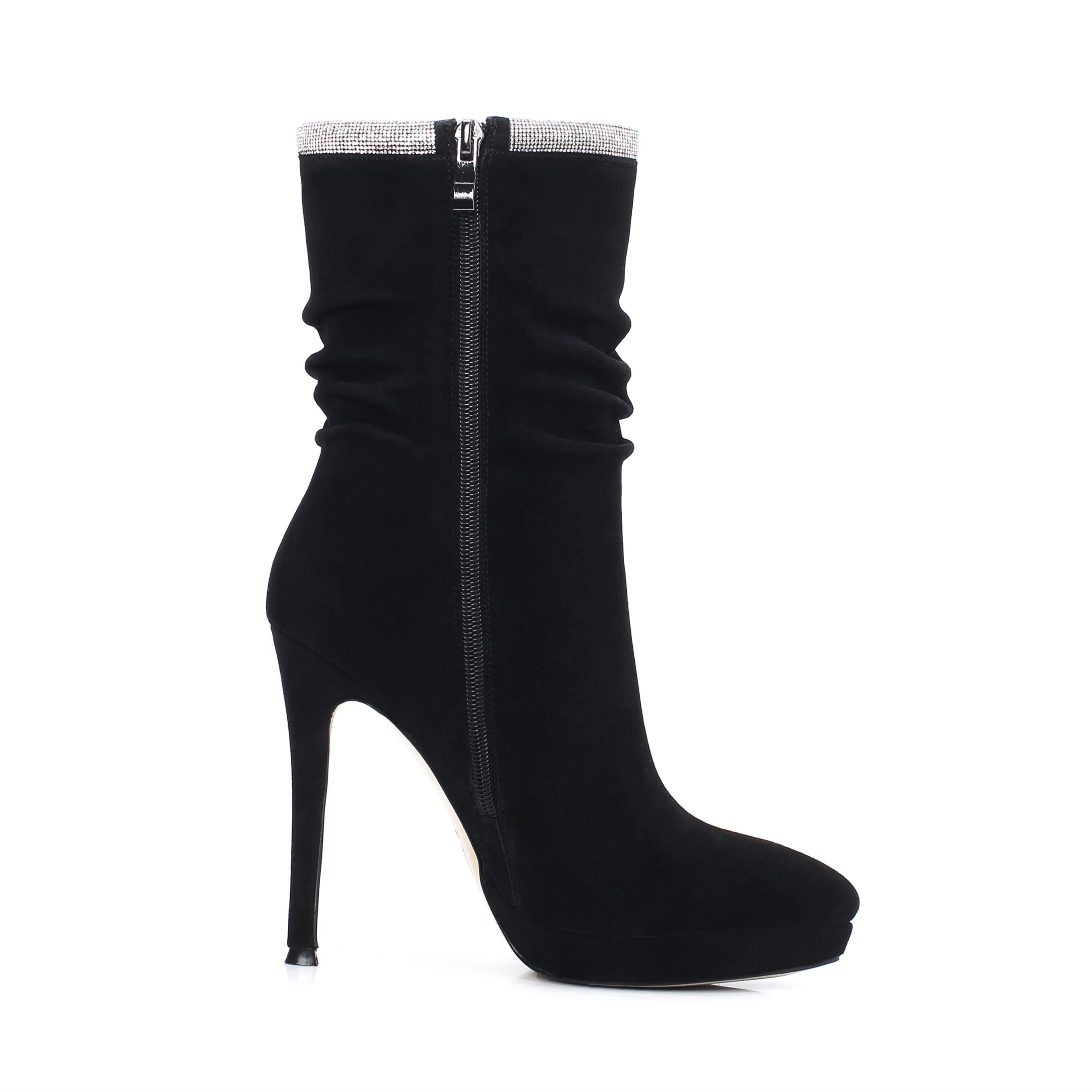 TinaCus Women's Handmade Leather Spikes-Stiletto High Heel Platform Pointed Toe Side Zip Up Glitter Mid-Calf Boots